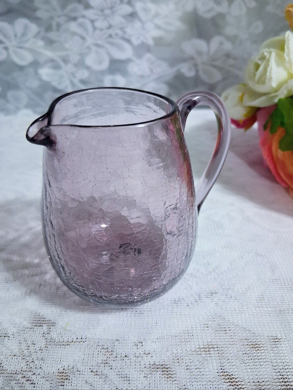 Vintage Lavender Crackle Glass Mini Pitcher Creamer